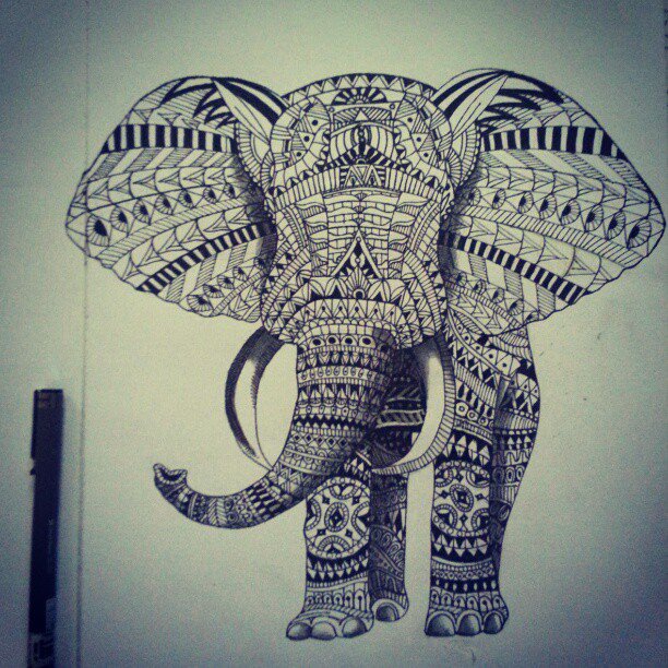 Huge elephant with geometric ornament tattoo design