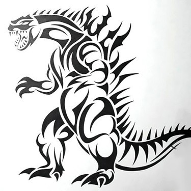 Huge tribal dinosaur with fire mane tattoo design
