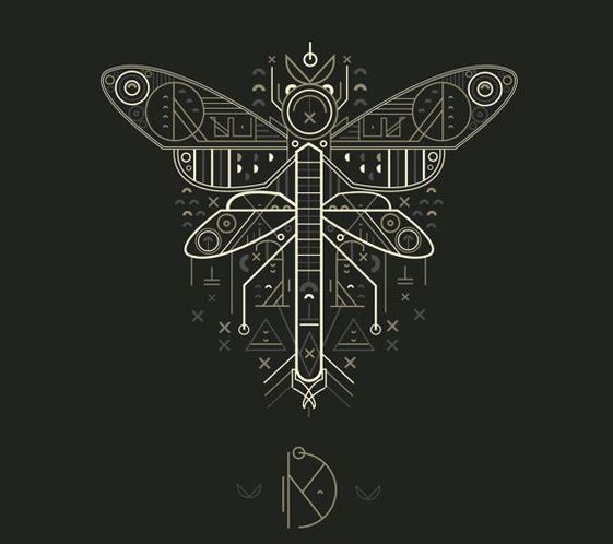 Huge white-ink geometric dragonfly tattoo design