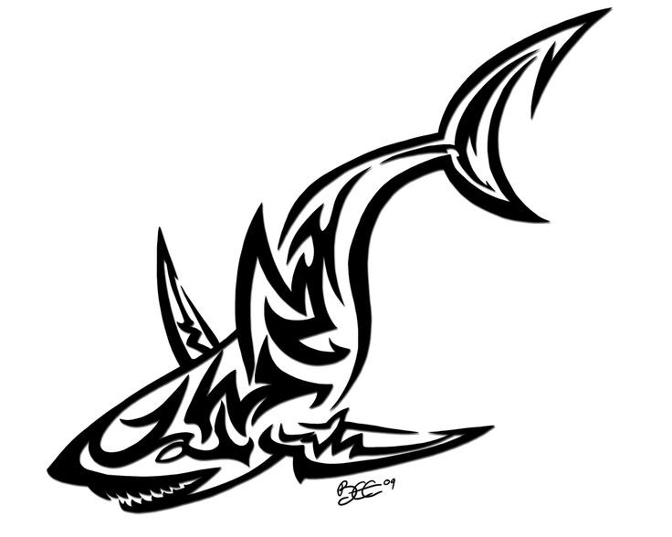 Hungry tribal shark looking for its prey tattoo design