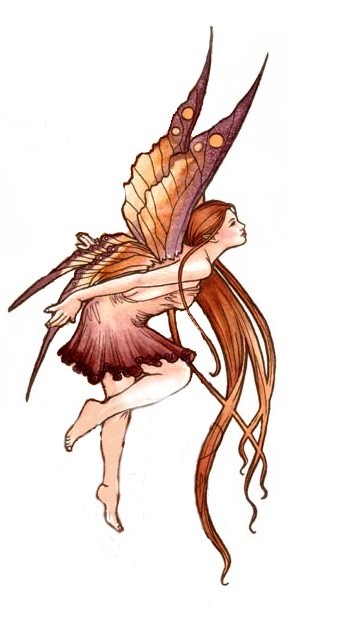 Hurried fairy in orange-and-brown colors tattoo design