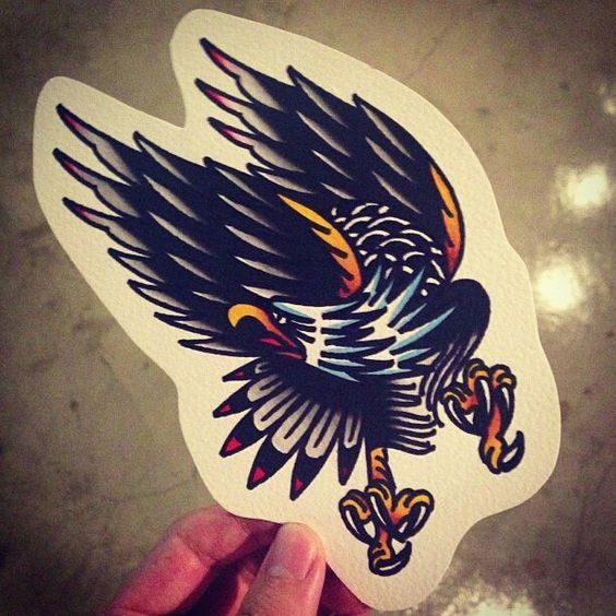 Impressive black old school eagle tattoo design