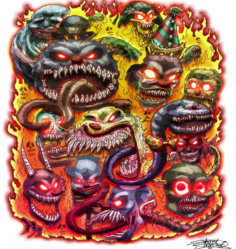 Impressive colorful demon clowns tattoo designs