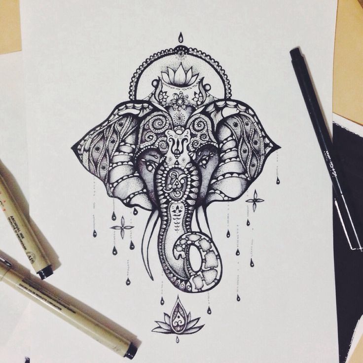 Impressive detailed ganesha elephant head tattoo design