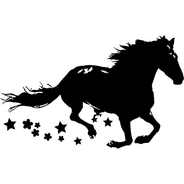 Impressive full-black running horse and small stars tattoo design