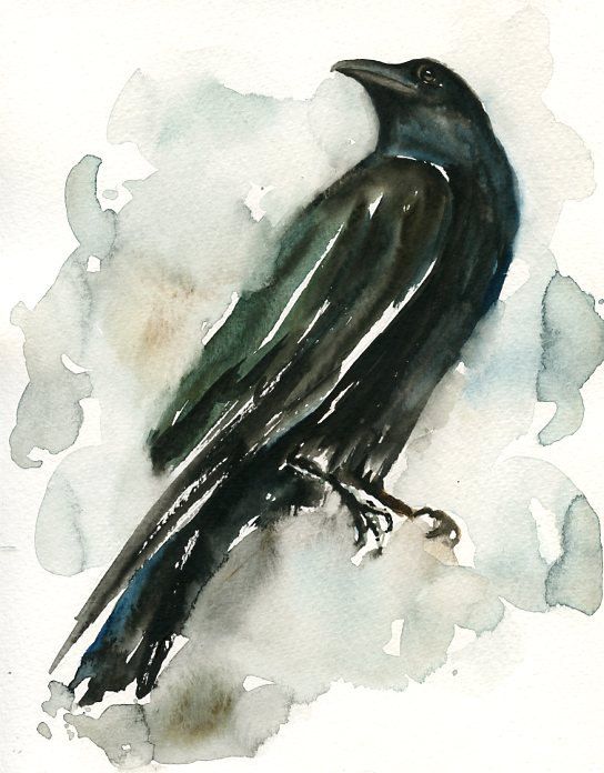 Impressive full-size watercolor raven tattoo design