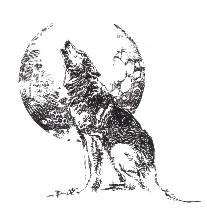 Impressive full-size wolf howling on full moon tattoo design