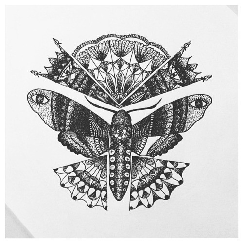 Impressive grey mandala-patterned moth tattoo design