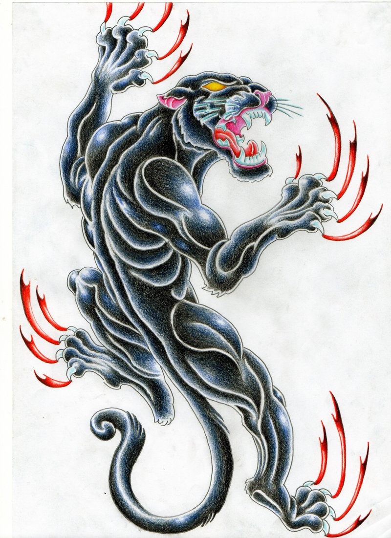 Impressive mad panther and bloody scrutches tattoo design