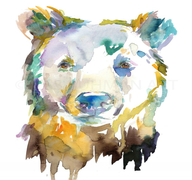 Impressive montly watercolor grizzly potrait tattoo design