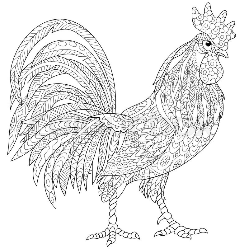 Impressive outline rooster tattoo design