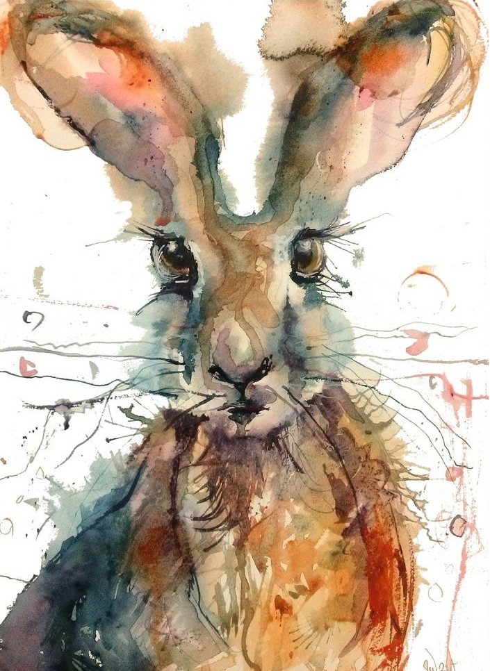 Impressive watercolor kind-eyed hare portrait tattoo design