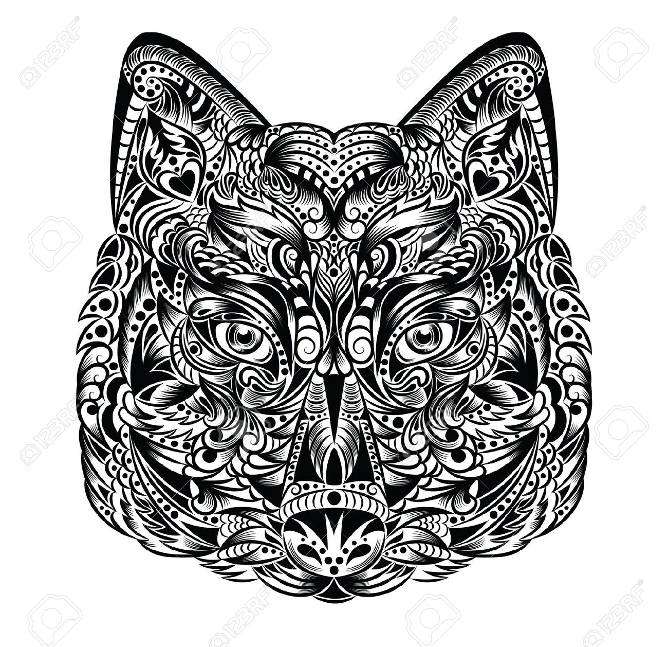 Impressive wolf head with original pattern tattoo design