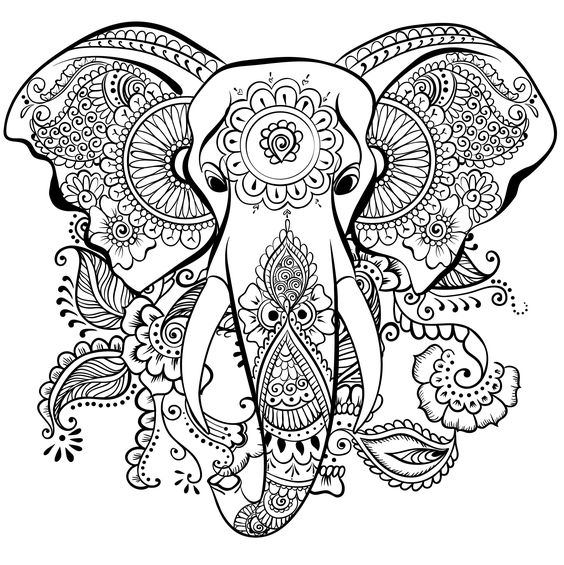 Indian-patterned elephant head tattoo design