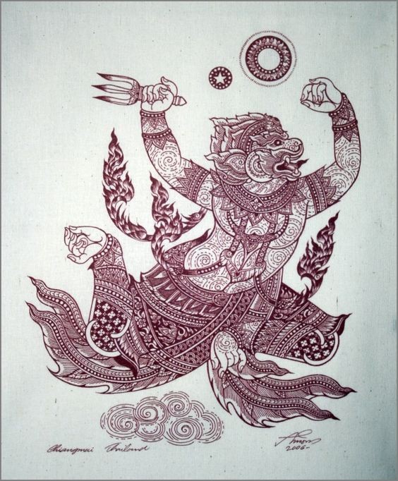Indian-patterned monkey god tattoo design for henna