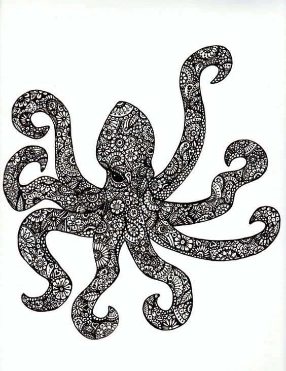 Indian flower-patterned octopus tattoo design