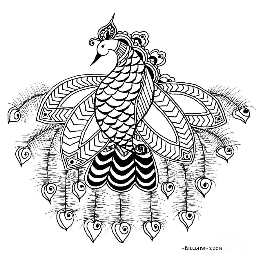 Indian peacock with hanging feathers tattoo design