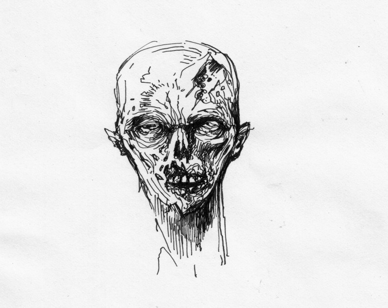 Desenho de tatuagem de retrato de zumbi de tinta preta indiferente