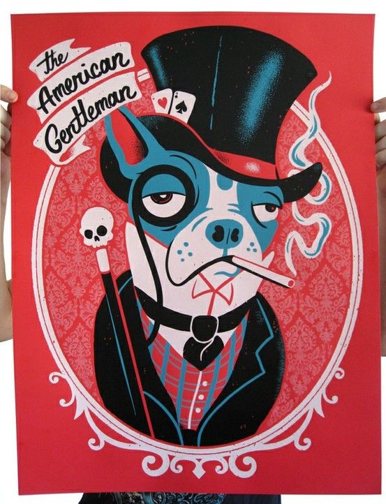 Indifferent blue-and-white bulldog in high hat with monocle tattoo design