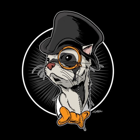 Intelligent mr rodent head in hat with golden monocle tattoo design