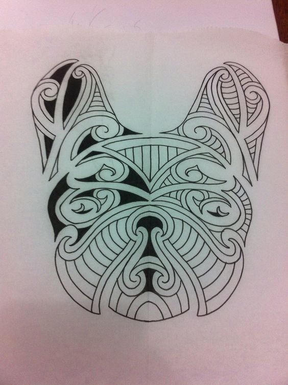 Interesting black-and-white ornate bulldog muzzle tattoo design