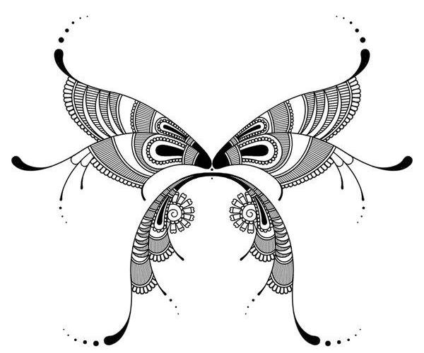 Interesting black-line patterned butterfly tattoo design