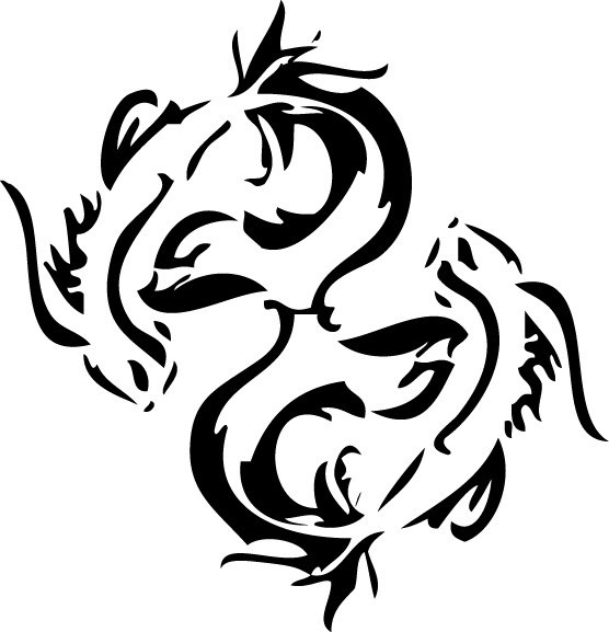 Interesting black-line tribal fishes tattoo design