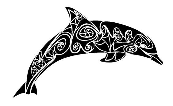 Interesting black dolphin with tribal print tattoo design