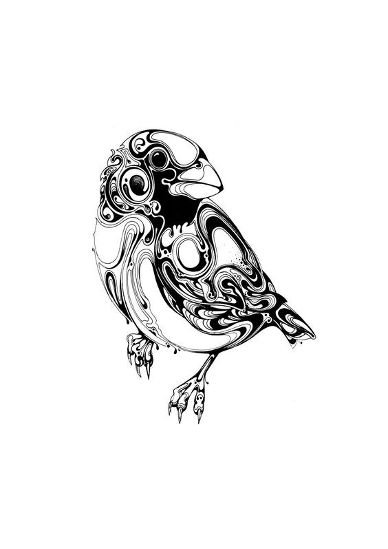 Interesting black sparrow with melting print tattoo design