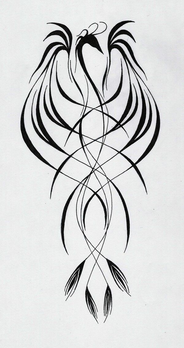 Interesting black thin-line phoenix tattoo design