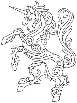Interesting curled outline unicorn tattoo design