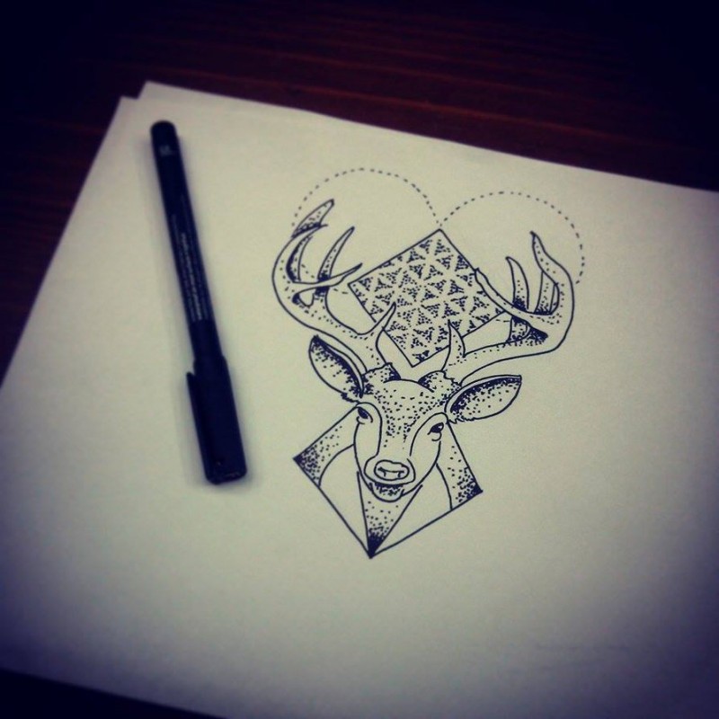 Interesting dotwork deer with flowers of life pattern tattoo design
