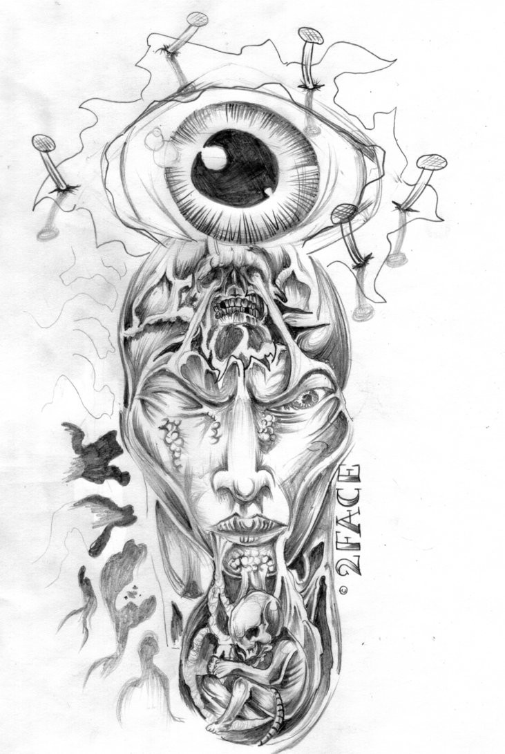 Interesting pencilwork detailed demon tattoo design