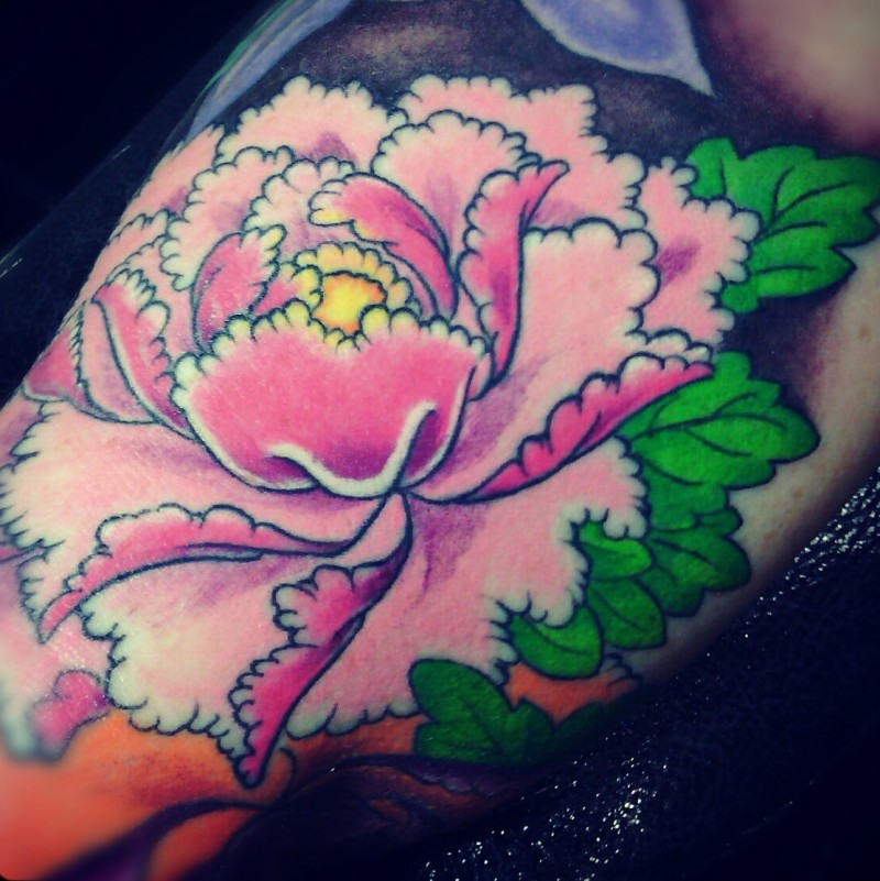 Interesting petal peony flower tattoo onarm