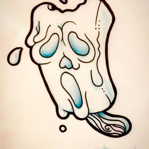 Interessante design de tatuagem de fantasma de sorvete gritando