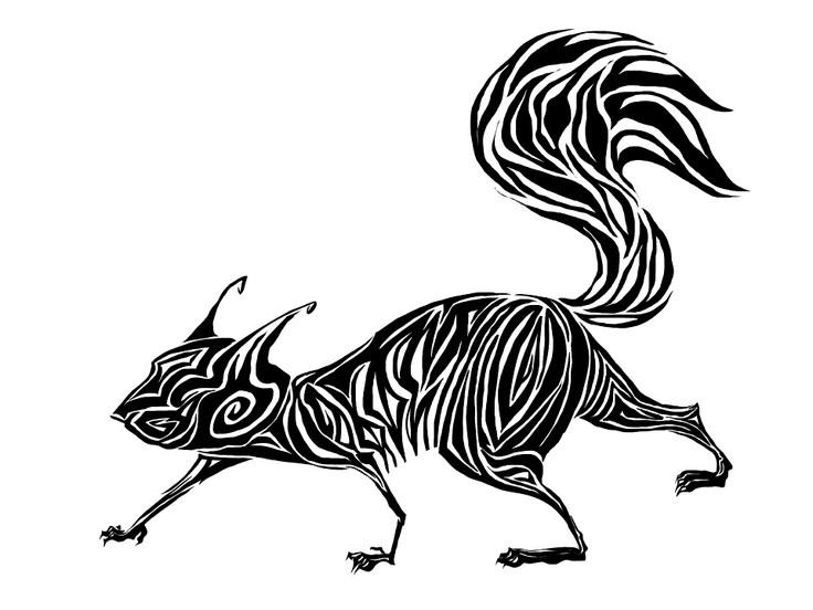Interesting tribal stealing up squirrel tattoo design
