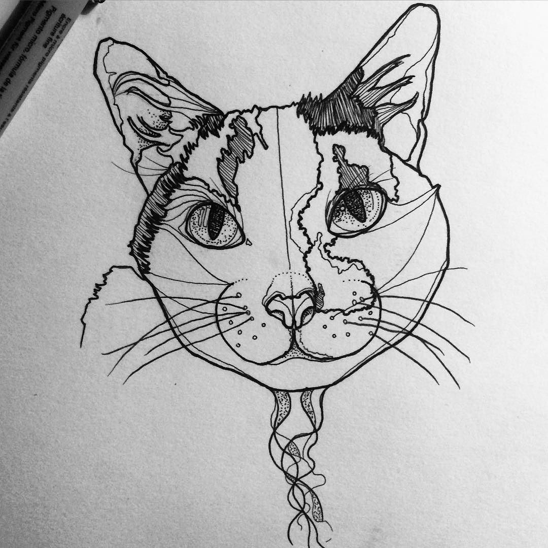 Interesting uncolored cat muzzle tattoo design