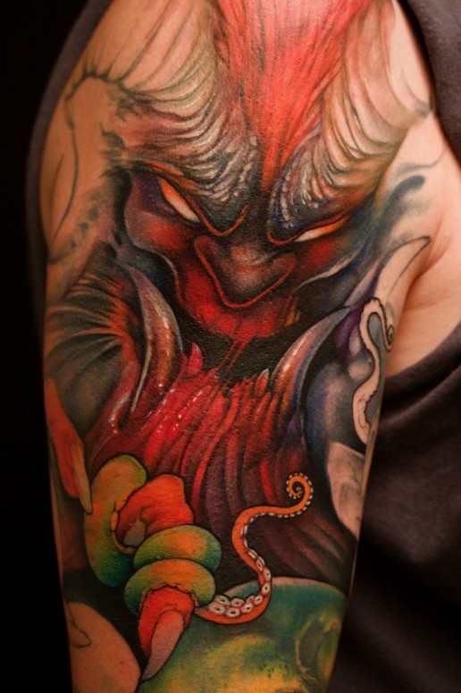 Japanese demon red hannya tattoo