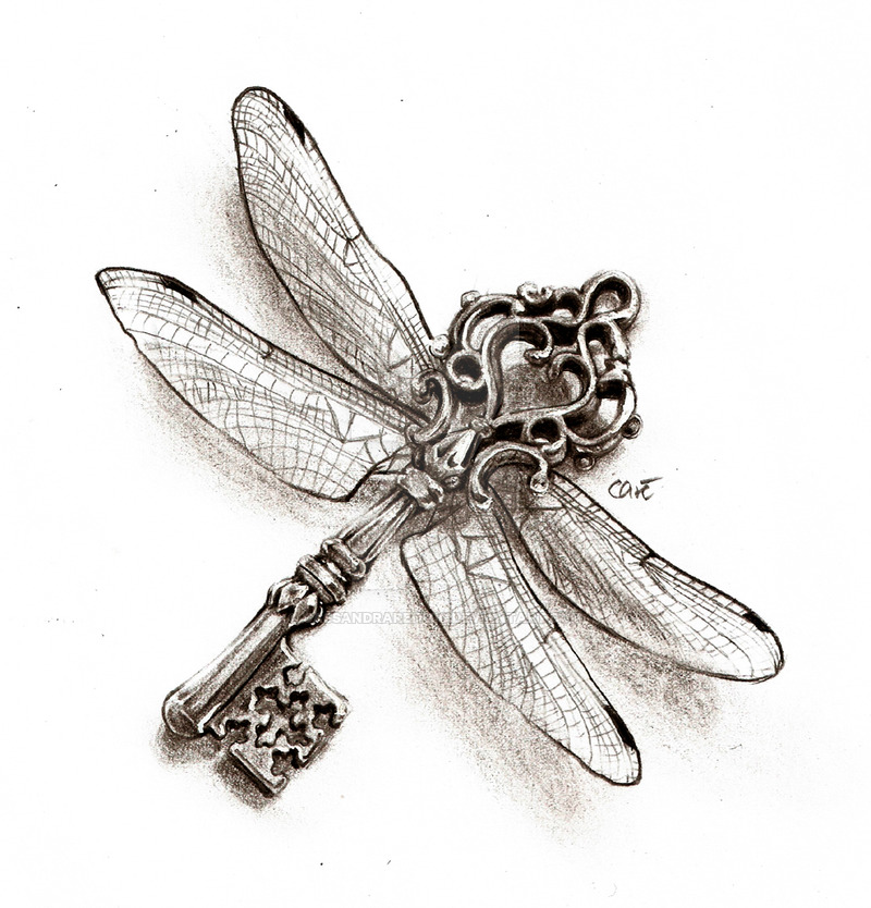Key-body dragonfly tattoo design by Cassandra Reitzig