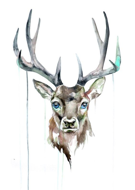 Kind blue-eyed watercolor deer tattoo design