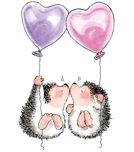 Kissing hedgehogs flying by pink and purple balloons tattoo design