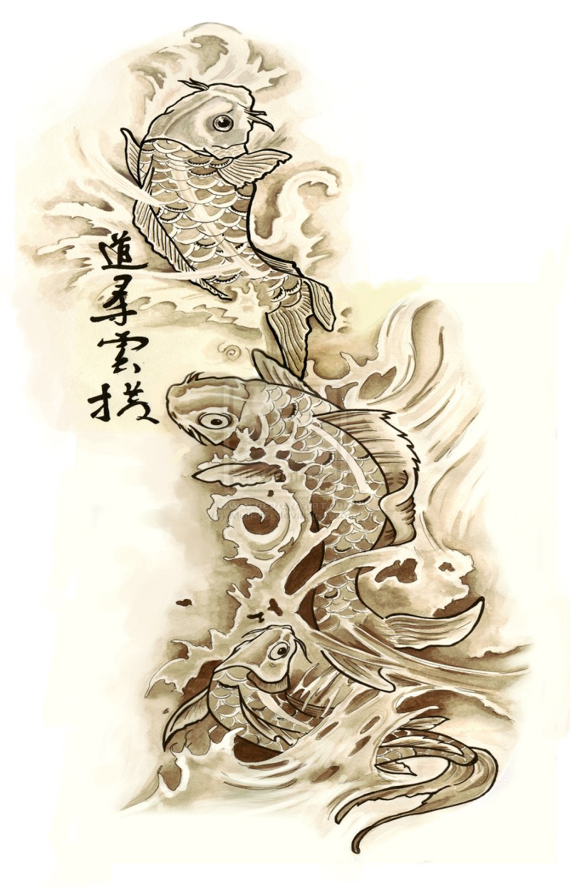 Koi fish flock in water flow tattoo design by Mull Gfx