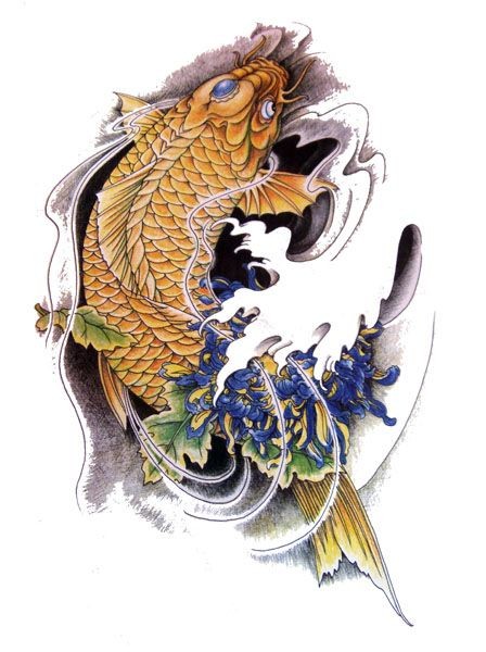 Koi fish with blue gem decoration tattoo design