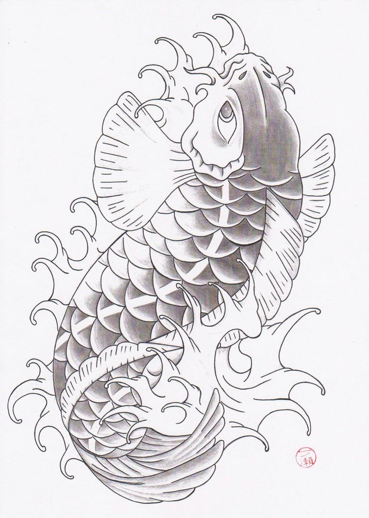 Koi fish with white stripe along the body tattoo design by Laranj4