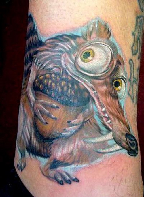 Large amuse colorful Scrat rodent tattoo