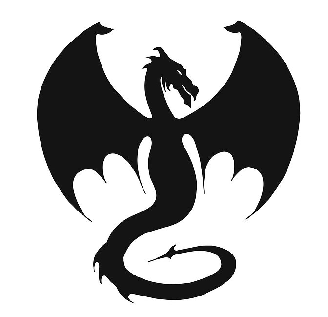 Large black-ink dragon silhouette tattoo design