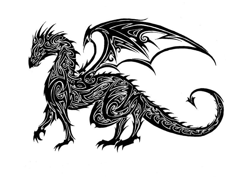 Large black tribal dreamy dragon tattoo design