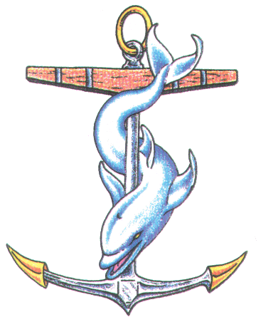 Light blue flexible dolphin entwined around anchor tattoo design