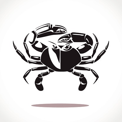 Little black-ink crab closing its face with claws tattoo design