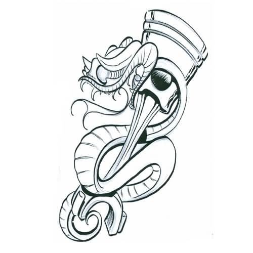 Little cartoon snake and crutch tattoo design